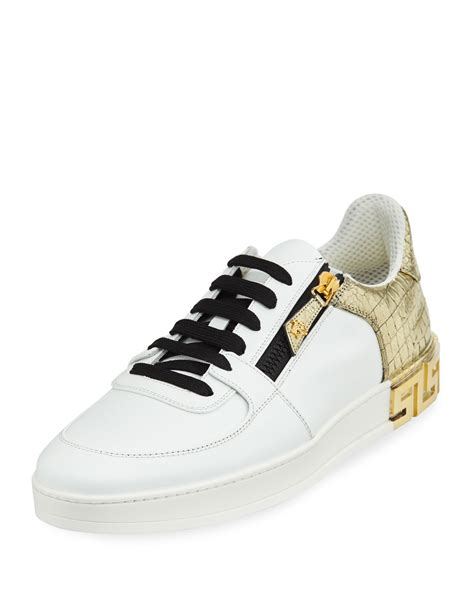 piped low-top leather sneakers versace|versace sneakers for men.